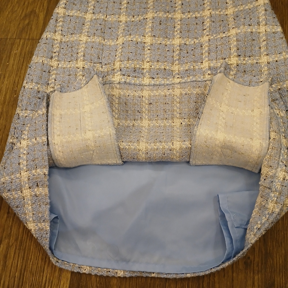 Requeriments  Midi Lenght Pencil Skirt Tweed Woven Sz 14 Light Blue White - Picture 10 of 12